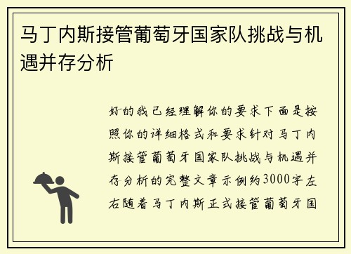 马丁内斯接管葡萄牙国家队挑战与机遇并存分析